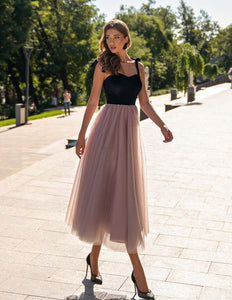 Black & Dusty Pink Mesh Detail Midi