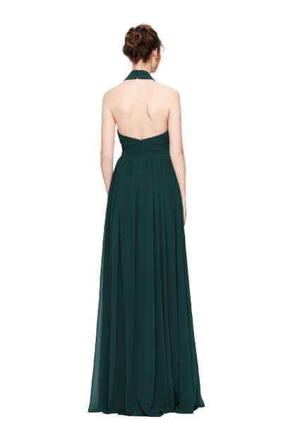 Dark Bottle Green Halter Neck Formal Maxi