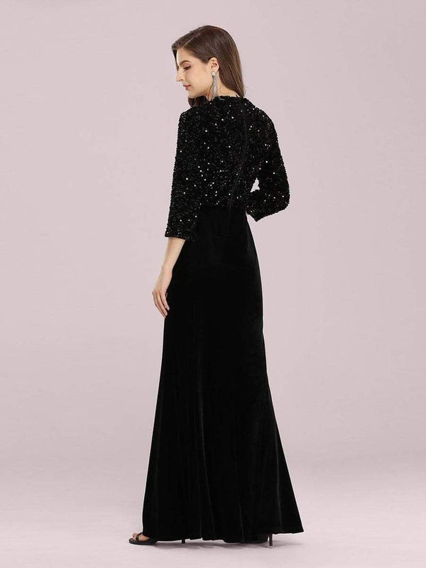 Black Sequins Fishtail Evening Gown