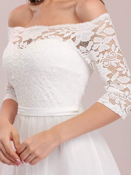 White Off-Shoulder Lace Formal Evening Gown