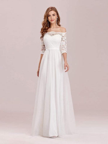 White Off-Shoulder Lace Formal Evening Gown