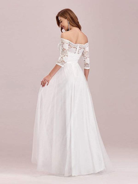White Off-Shoulder Lace Formal Evening Gown