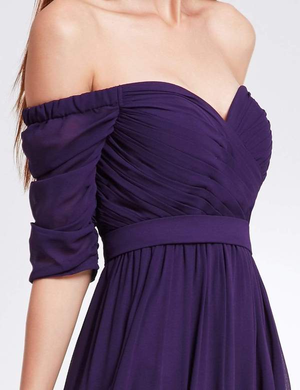 Deep Purple Off Shoulder Sweetheart Neckline Maxi Bridesmaid Dress