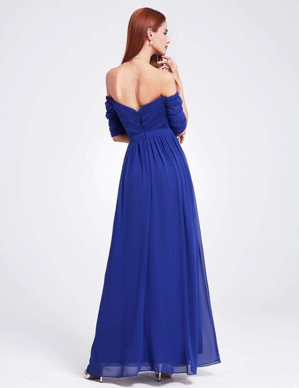 Deep Purple Off Shoulder Sweetheart Neckline Maxi Bridesmaid Dress