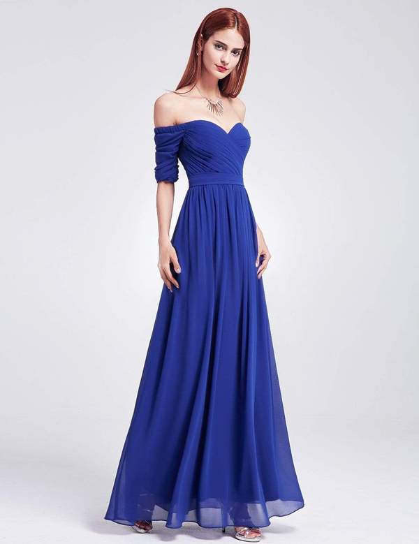 Deep Purple Off Shoulder Sweetheart Neckline Maxi Bridesmaid Dress