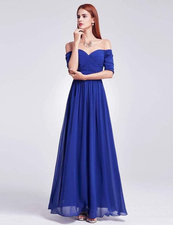 Deep Purple Off Shoulder Sweetheart Neckline Maxi Bridesmaid Dress