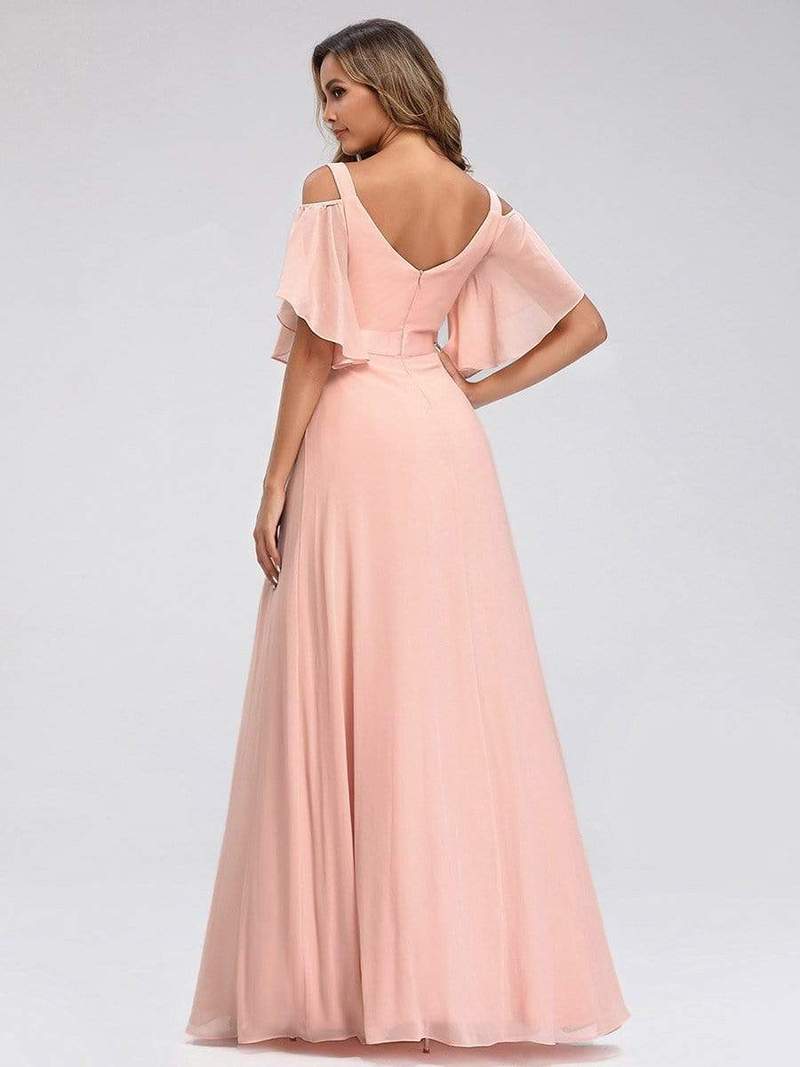 Peach Cold Shoulder Flouncing Sleeves Maxi