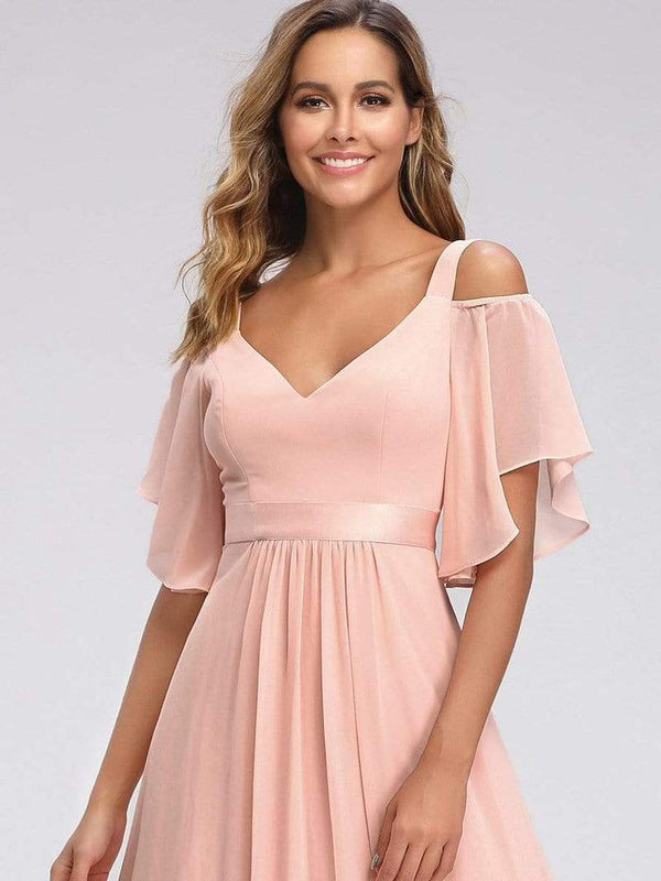 Peach Cold Shoulder Flouncing Sleeves Maxi