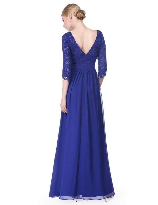 Sapphire Blue Lace Long Sleeve Floor Length Bridesmaid Dress