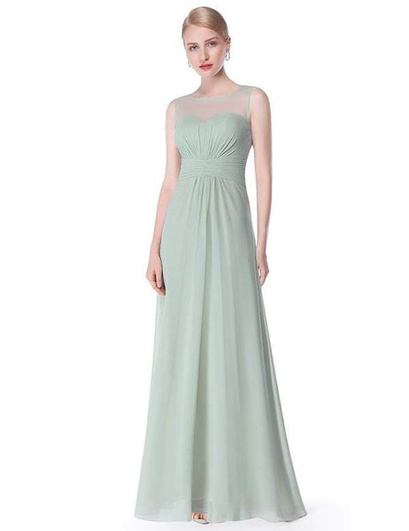 Empire Waist Long Pleated Flared Bridesmaid Dress