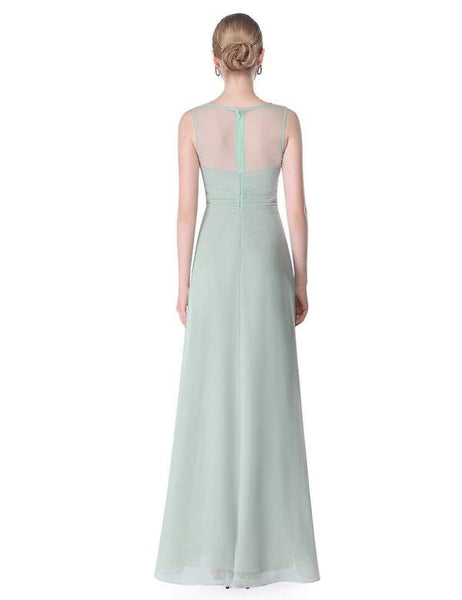 Empire Waist Long Pleated Flared Bridesmaid Dress