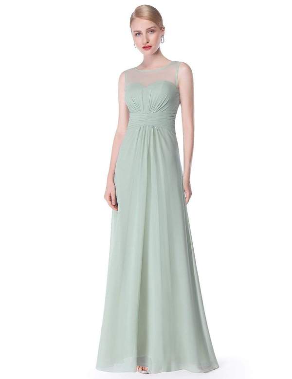 Empire Waist Long Pleated Flared Bridesmaid Dress