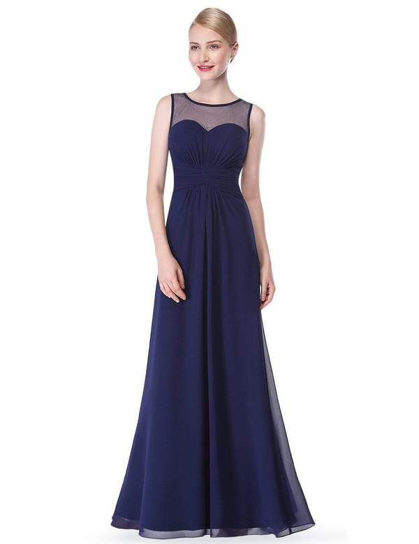 Empire Waist Long Pleated Flared Bridesmaid Dress