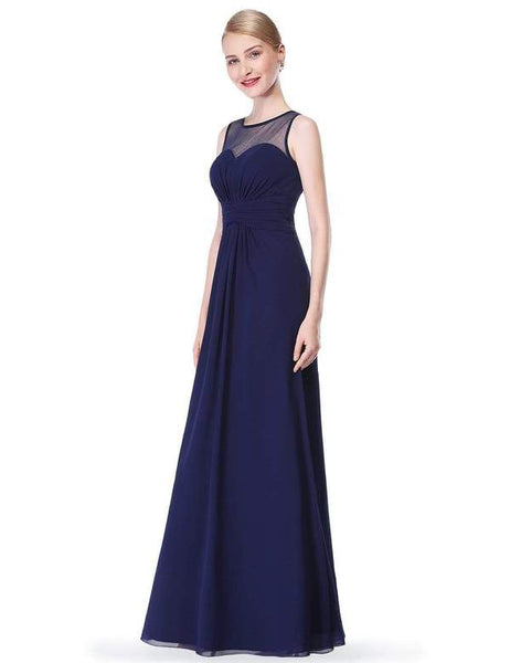 Empire Waist Long Pleated Flared Bridesmaid Dress