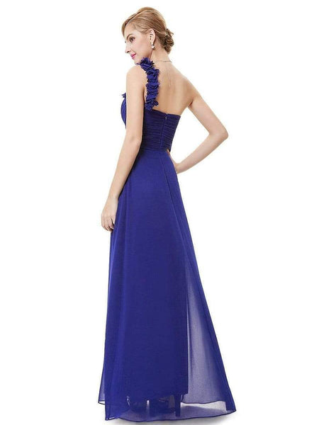 Royal Blue Ruched Frill Detail Maxi