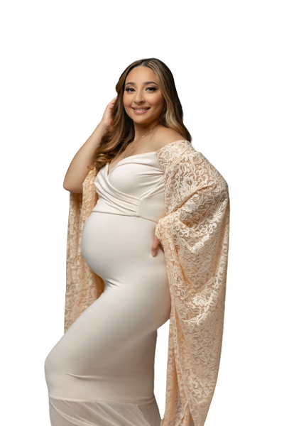 Cream Off-Shoulder Kimono Sleeves Maternity Shoot Gown