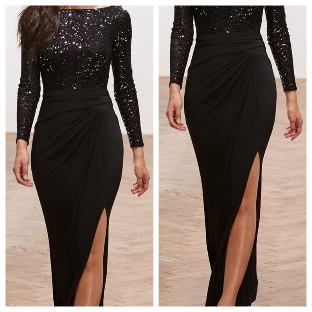 Black Sequin Long Sleeve Midi Dress Buy Lipsy Black Long Sleeve