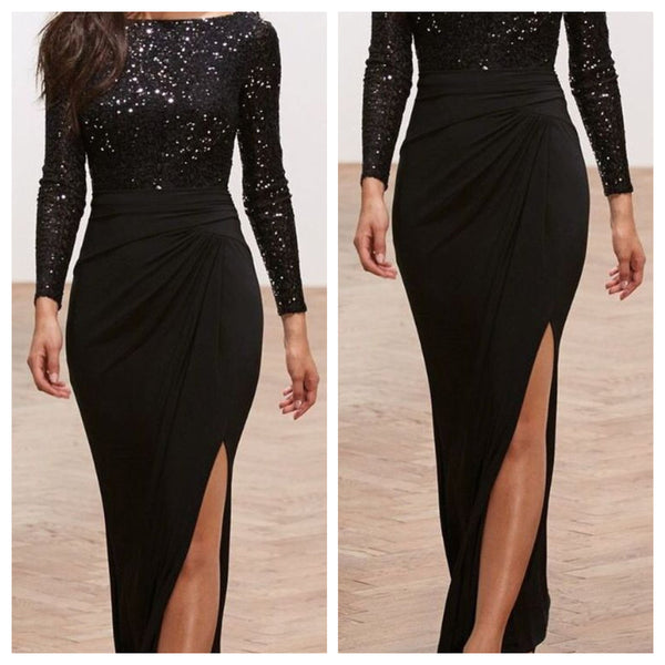 Black Sequin Full Sleeves Bodycon Dress