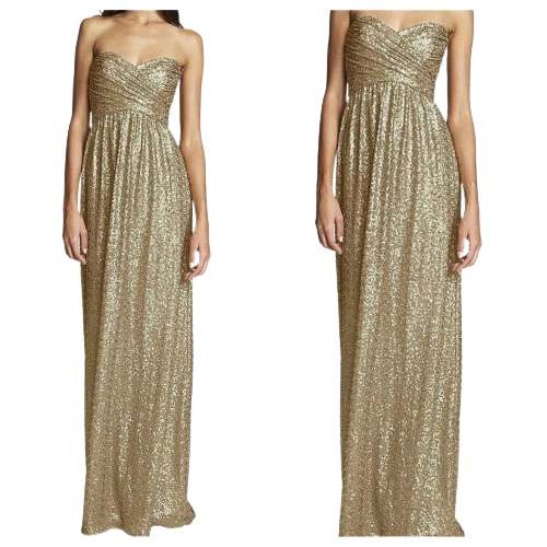 Golden Sequins Off-Shoulder Ruched Gown