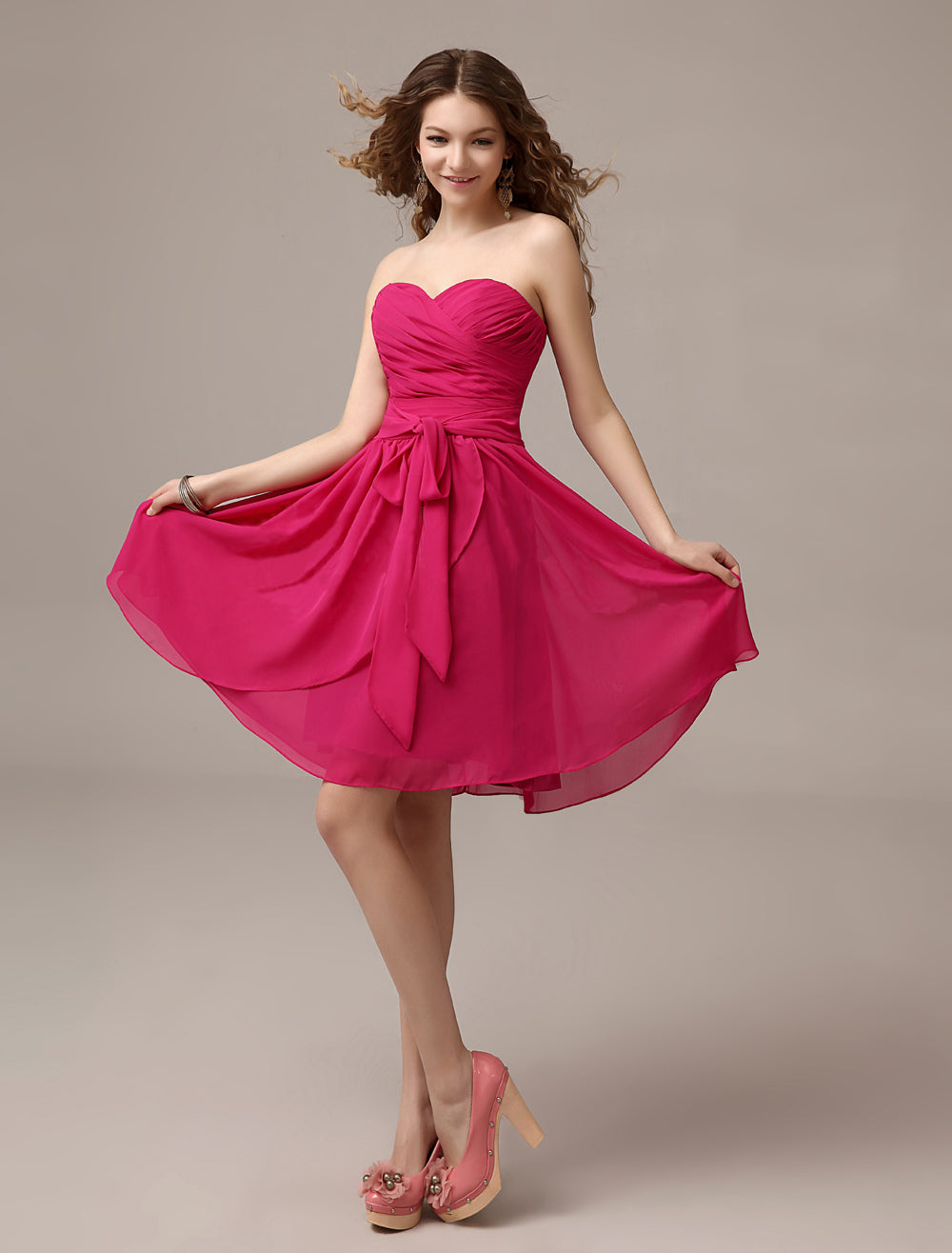Fuchsia Pink Off-Shoulder Ruched Midi