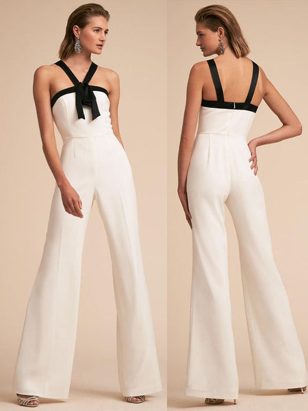 White Wide Leg Jumpsuit With Black Detailing