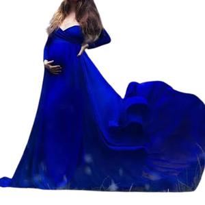 Electric Blue Off-Shoulder Maternity Gown With Trail