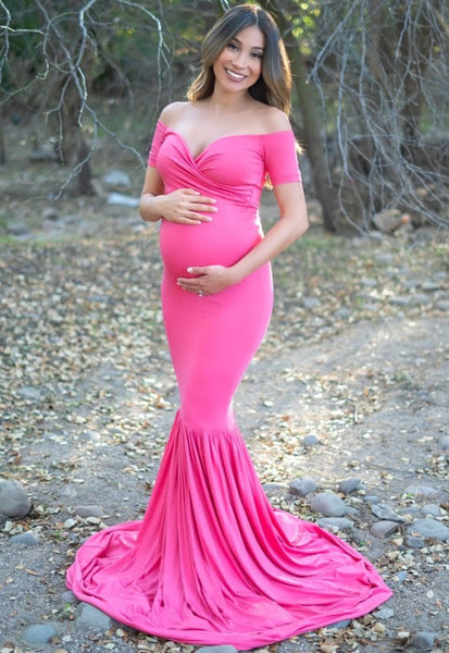 Pink Short Sleeve Sweetheart Mermaid Maternity Gown