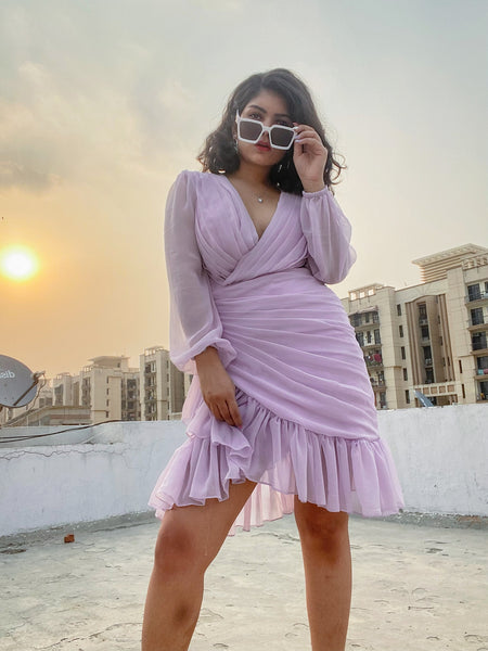 Lavender Ruched Frill Midi