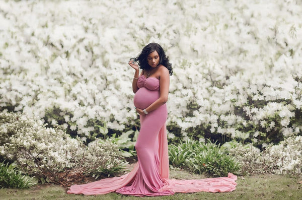 Dusty Pink Off-Shoulder Maternity Gown