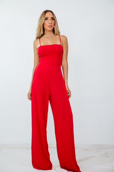 Red Jumpsuit with Back Tie Detail