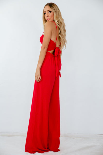 Red Jumpsuit with Back Tie Detail
