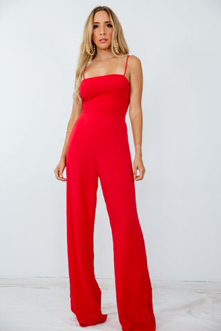 Red Jumpsuit with Back Tie Detail