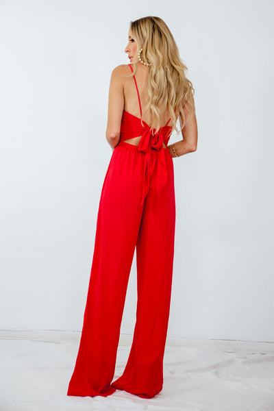 Red Jumpsuit with Back Tie Detail