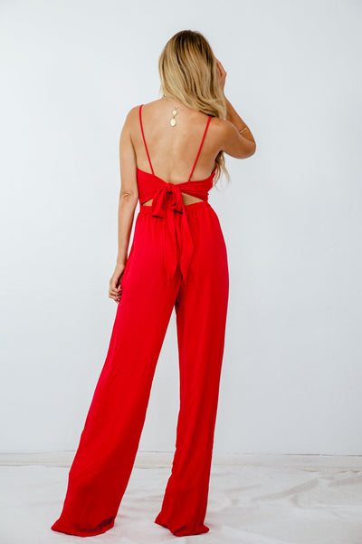 Red Jumpsuit with Back Tie Detail