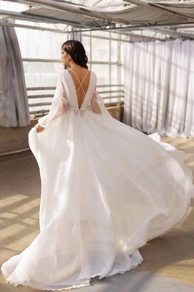 White Bohemian Backless Sweep Trail Gown