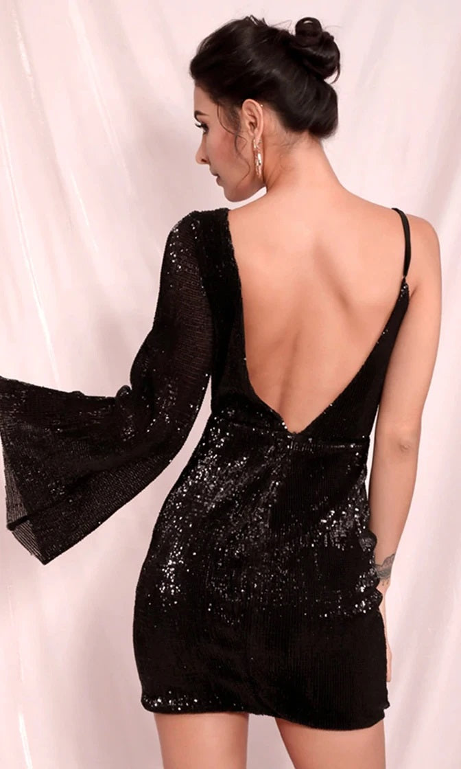 Above All Else Black Sequins Spaghetti Strap Dress