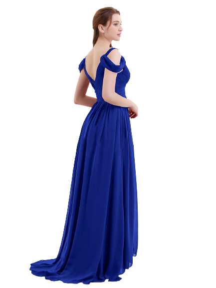 Royal Blue V Neck Ruched Cold Shoulder Maxi