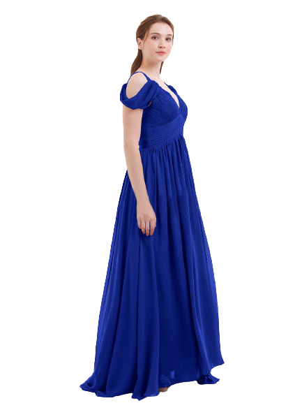 Royal Blue V Neck Ruched Cold Shoulder Maxi