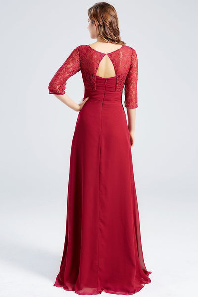 Maroon-Red V Neck Back Cut-Out Maxi