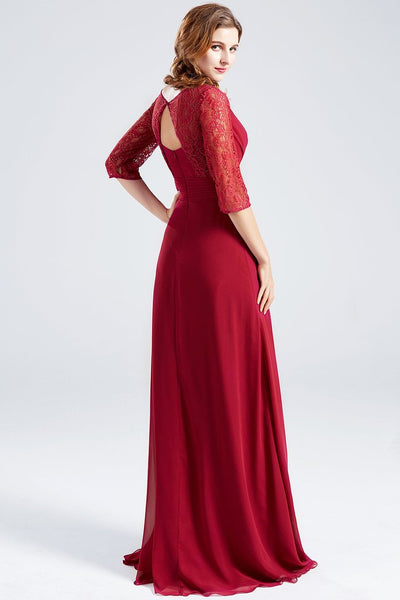 Maroon-Red V Neck Back Cut-Out Maxi