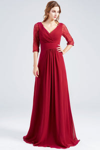 Maroon-Red V Neck Back Cut-Out Maxi