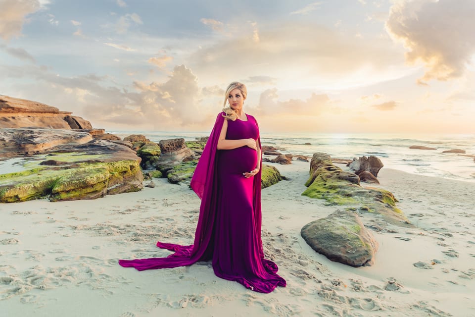 Plum Wine Round Neck Maternity Shoot Gown