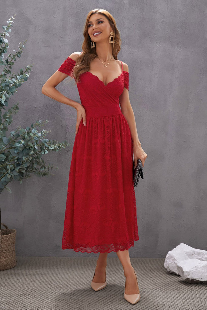 Buy Red Lace Short Dress Online - Label Ritu Kumar International Store View