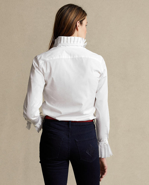 White Pleated Cuff & Collar Shirt