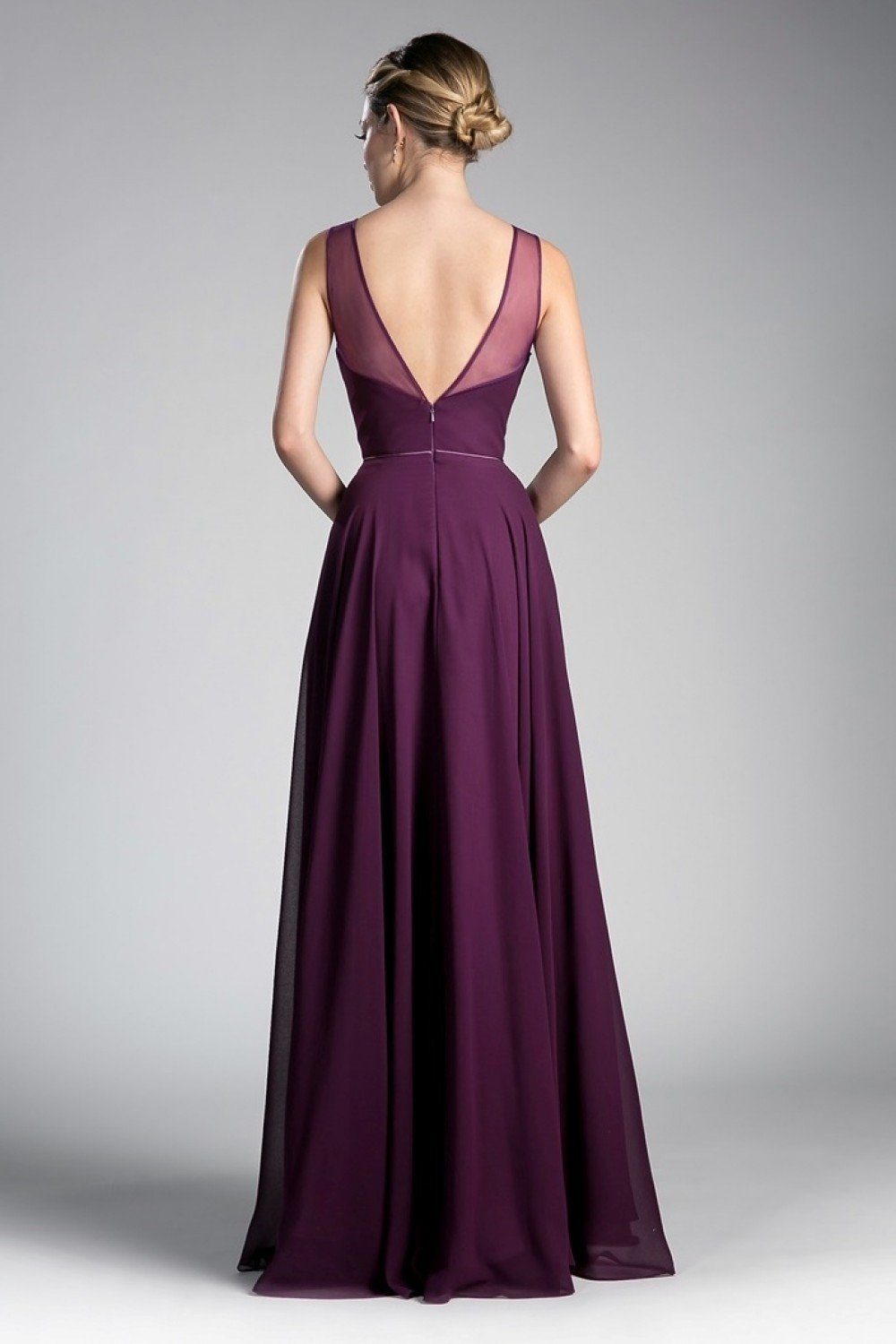 Ruched Sweetheart Mesh Back Flared Gown