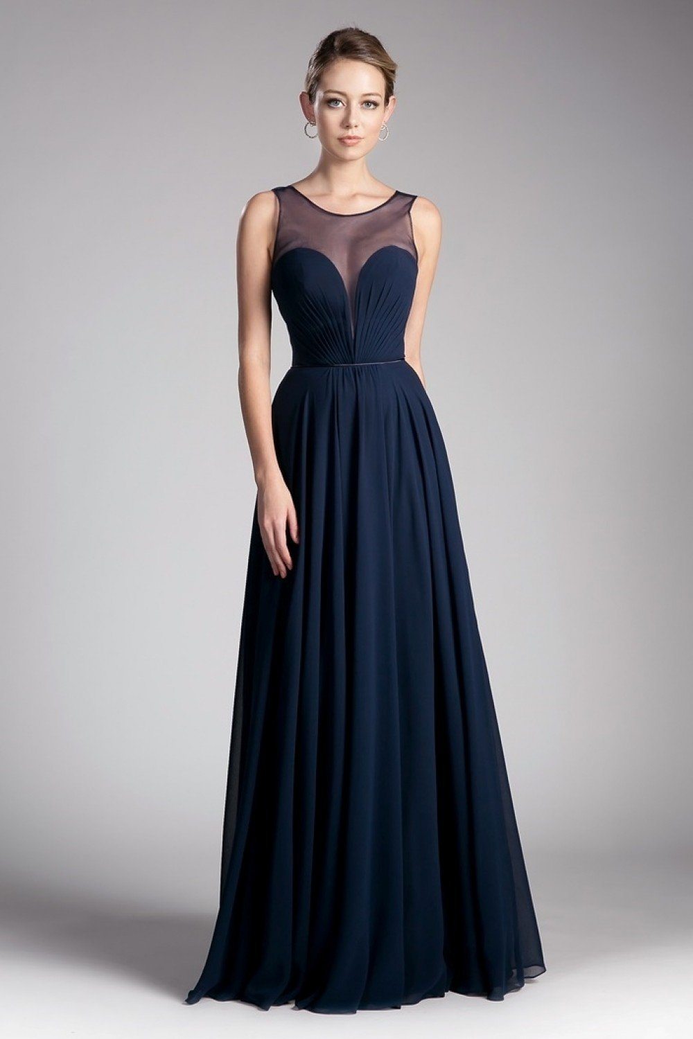 Ruched Sweetheart Mesh Back Flared Gown