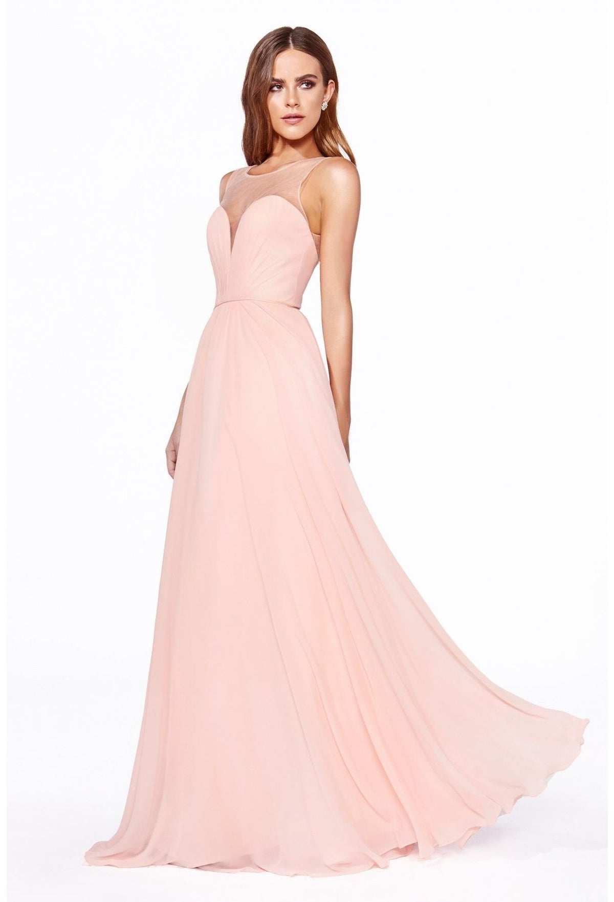 Ruched Sweetheart Mesh Back Flared Gown