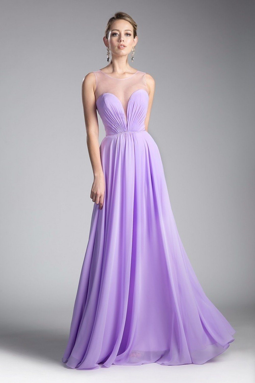 Ruched Sweetheart Mesh Back Flared Gown