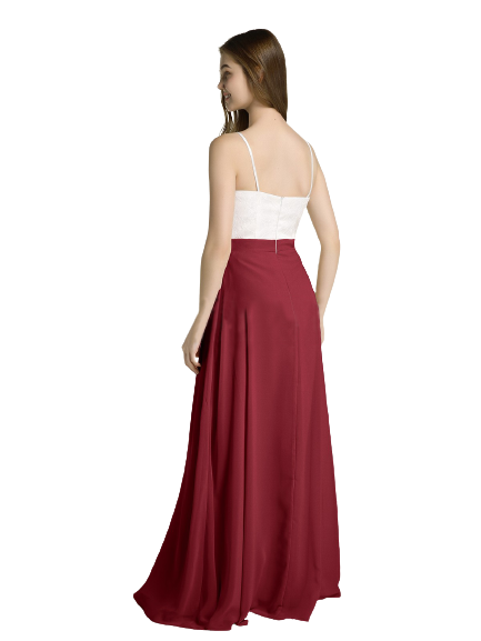 White & Maroon Lace V Neck Front Slit Maxi