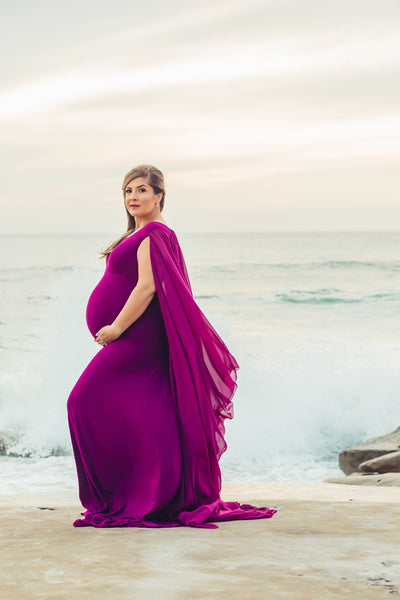 Plum Wine Round Neck Maternity Shoot Gown